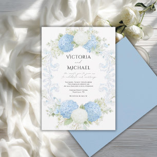 Elegant Blue White Hydrangea Wreath Wedding Invitation