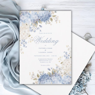 Elegant Blue White Hydrangeas Wedding Invitation
