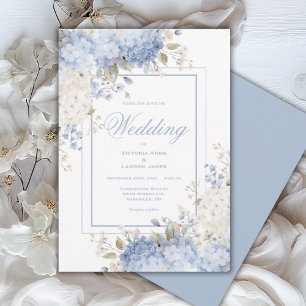 Elegant Blue & White Hydrangeas Wedding Invitation