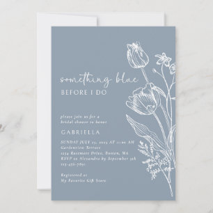 Elegant Blue White Line Art Floral Bridal Shower Invitation