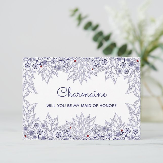 Elegant Blue White Maid of Honour Invite (Standing Front)