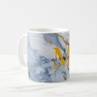 Elegant blue white maize gold marble granite coffee mug