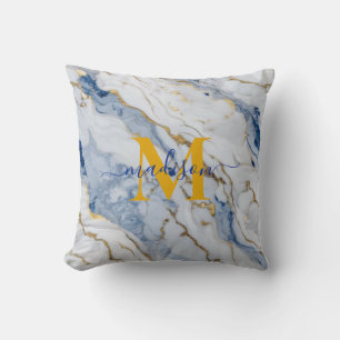 Elegant blue white maize gold marble granite cushion