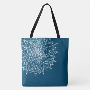Elegant Blue White Mandala Floral  Tote Bag