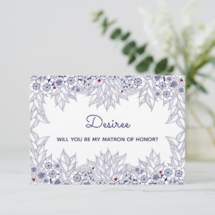 Elegant Blue White Matron of Honour Invite