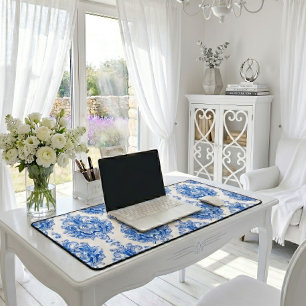 Elegant Blue White Mediterranean Damask Pattern Desk Mat