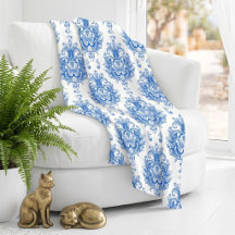 Elegant Blue White Mediterranean Damask Pattern