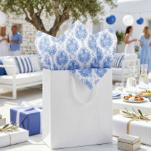Elegant Blue White Mediterranean Damask Pattern