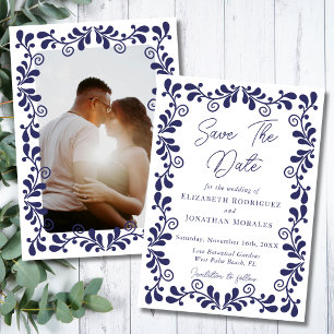 Elegant Blue White Mexican Fiesta Talavera Photo Save The Date