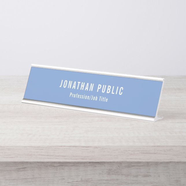 Elegant Blue White Modern Creative Template Desk Name Plate (Front)