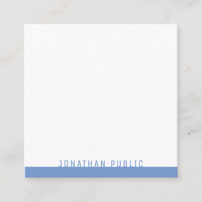 Elegant Blue White Modern Professional Plain Cool Square Business Card (Front)