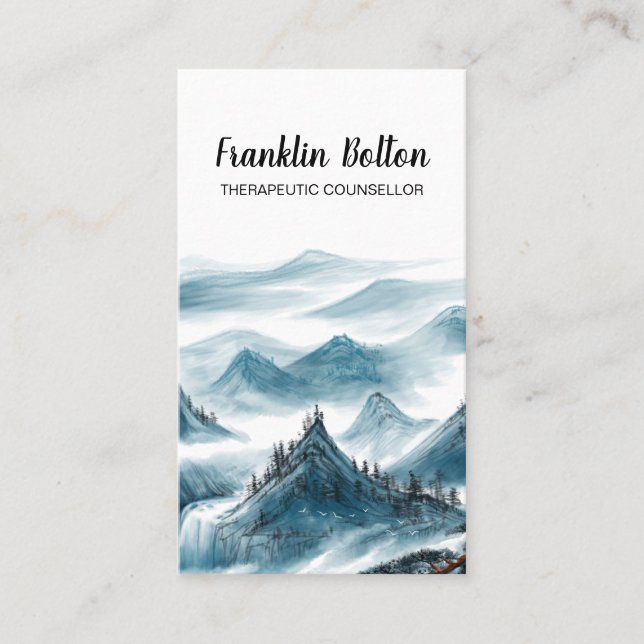 Elegant Blue & White Mountains View Appointments  Business Card (Front)