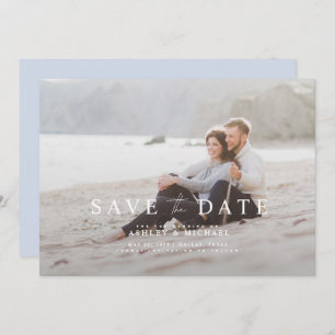 Elegant Blue White Overlay Photo Wedding Save The Date