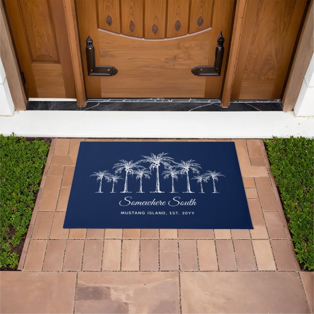 Elegant Blue White Palm Trees Personalised Doormat (Outdoor)