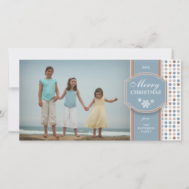 Elegant Blue & White Pattern Christmas Photo Card (Front)