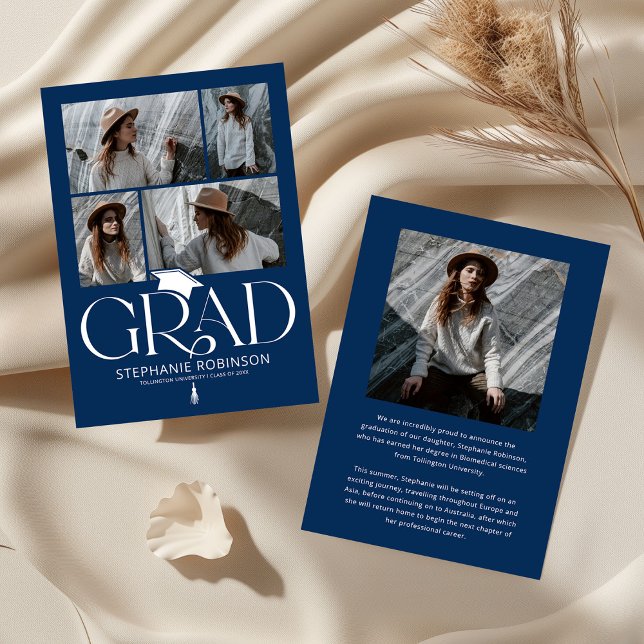 Elegant Blue & White Photo Collage Graduation Announcement (Creator Uploaded)