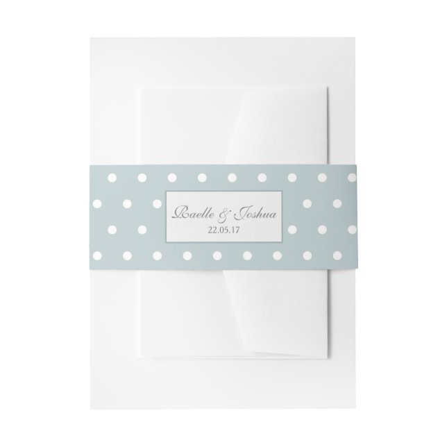Elegant Blue White Polka Dots Wedding Invitation Belly Band (Front Example)