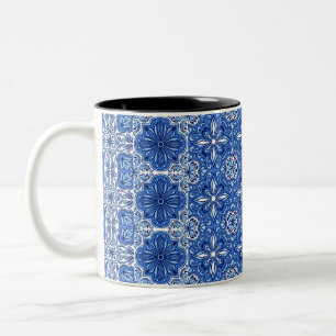Elegant blue& white Portuguese Azulejo pattern  Two-Tone Coffee Mug