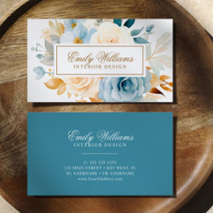 Elegant Blue & White Rose Flowers Business Card