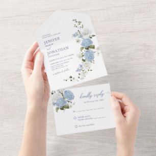 Elegant Blue White Roses Floral All In One All In All In One Invitation