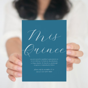 Elegant Blue White Script Quinceañera Invitation