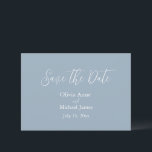 Elegant Blue & White Script Save The Date<br><div class="desc">Simple modern light cornflower blue & white “Save the Date” card.  Names are done in elegant white script. Perfect for that spring,  summer,  fall or winter wedding.</div>