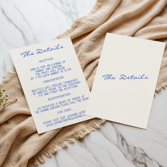 Elegant Blue & White Script Wedding Details Enclosure Card (Creator Uploaded)