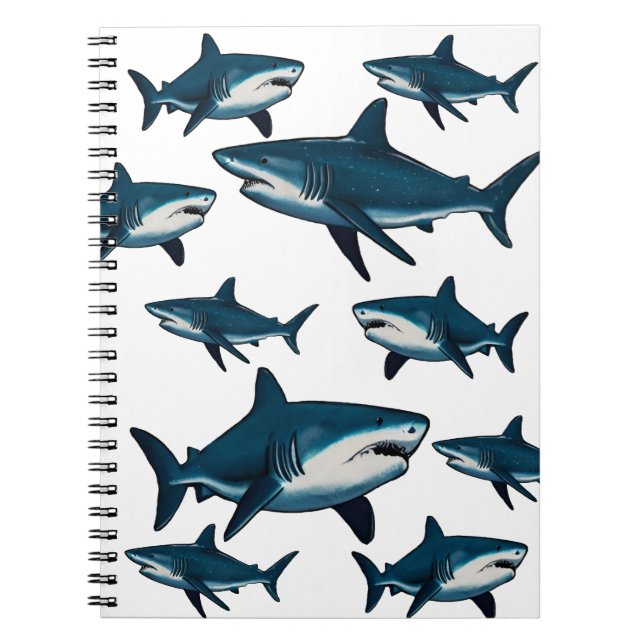 Elegant blue white shark  notebook (Front)