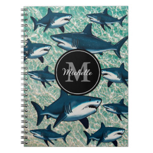 Elegant blue white shark Personalised Monogram     Notebook