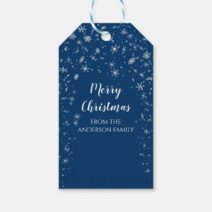 Elegant Blue White Snow Winter Merry Christmas Gift Tags