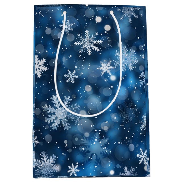 Elegant Blue & White Snowflake Winter Gift Bag (Front)