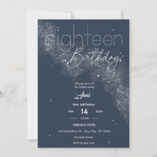 Elegant Blue & White Stardust 18th Birthday Party Invitation