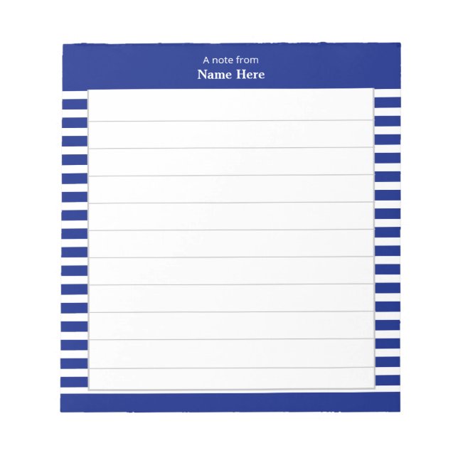 Elegant Blue & White Stripes Lined Notepad (Front)