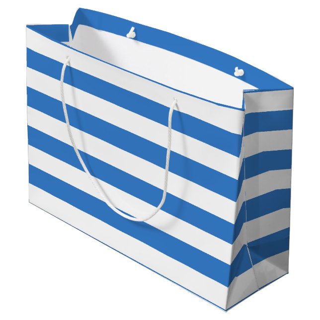 Elegant Blue White Stripes Template Modern Chic Large Gift Bag (Back Angled)