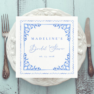 Elegant Blue White Tile Bridal Shower Napkin