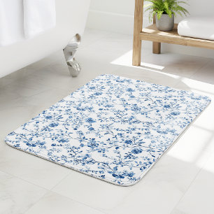 Elegant Blue White Toile French Vintage Style Bath Mat