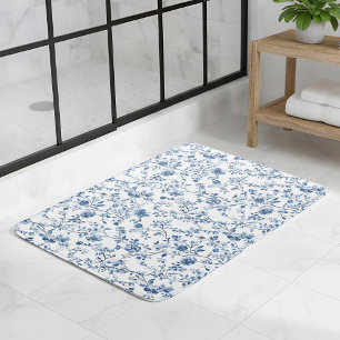 Elegant Blue White Toile French Vintage Style Bath Mat