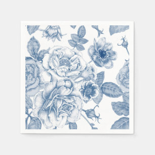 Elegant blue white Vintage floral pattern napkins