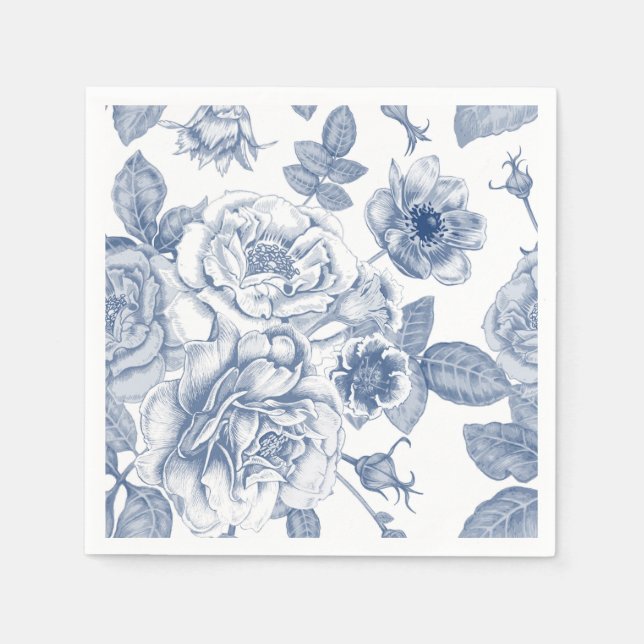 Elegant blue white Vintage floral pattern napkins (Front)