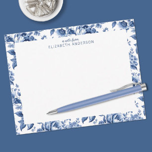 Elegant Blue White Vintage Rose Floral Card