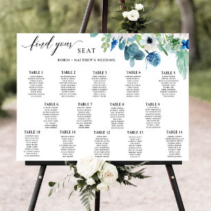 Elegant Blue White Watercolor Floral Seating Chart