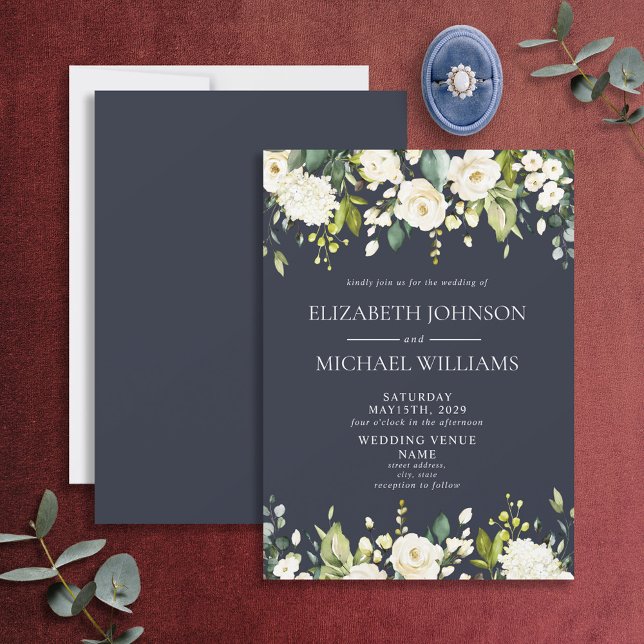 Elegant Blue & White Watercolor Floral Wedding Invitation (Creator Uploaded)