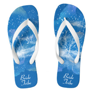 Elegant Blue White Wedding Bride Tribe Flip Flops