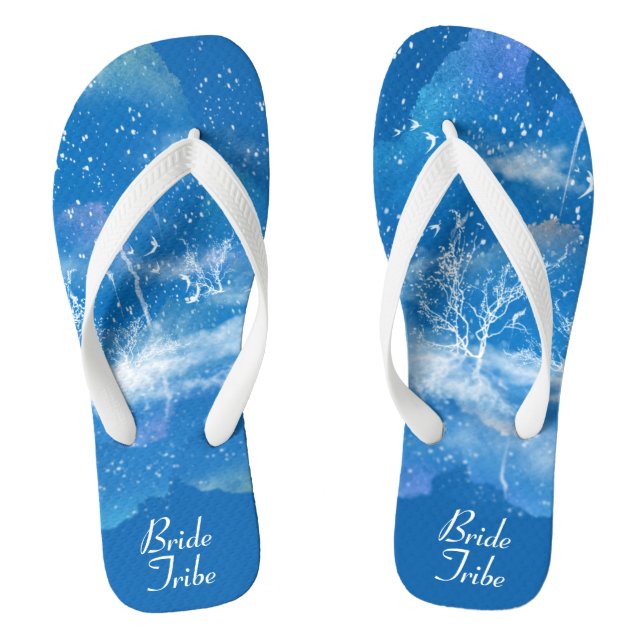 Elegant Blue White Wedding Bride Tribe Flip Flops (Footbed)