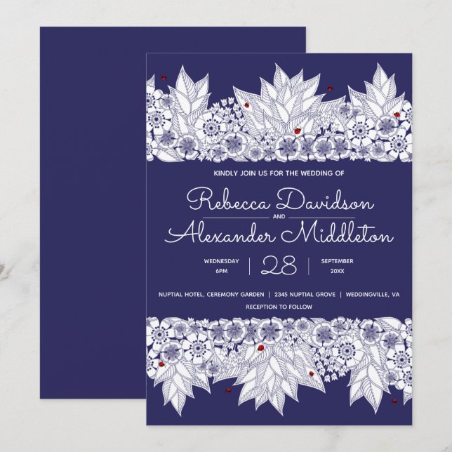 Elegant Blue White Wedding Invitation (Front/Back)