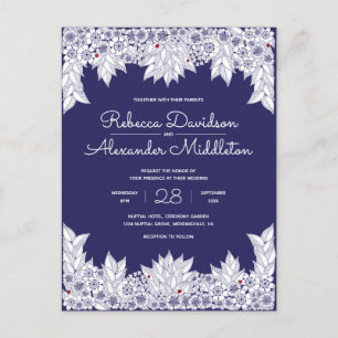 Elegant Blue White Wedding Invitation Postcard