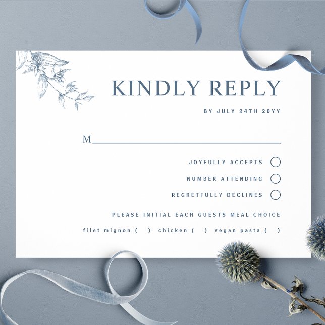 Elegant Blue White Wedding With/without Meal RSVP (Creator Uploaded)