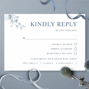 Elegant Blue White Wedding With/without Meal RSVP Card