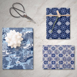 Elegant Blue White Willow Chinoiserie Toile Wrapping Paper Sheet
