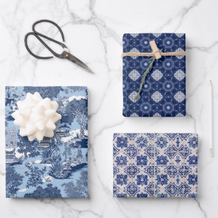 Elegant Blue White Willow Chinoiserie Toile Wrapping Paper Sheet